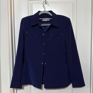 Tahari Navy Button-Up Blazer